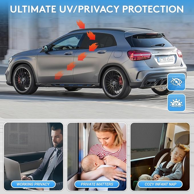 Car Window Shades for Baby, EZTIME 2 Pack Stretch Mesh Car Sun Shade Baby for Rear Side Windows, UV & Privacy Protection, Ideal for Camping & Family, Fits Most Cars & SUVs(43"x20")