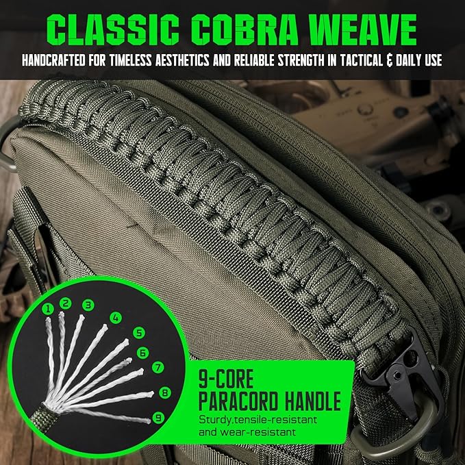 Tactical Paracord Handle，9-core Weaving Paracord Strap for Bag Strap Replacement，Molle Attachment with Metal/Plastic Clips for Backpack Sling Bags Water Bottle Holder