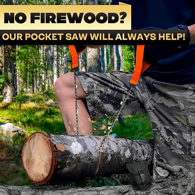 Rope Saw for Tree Limbs - Pocket Chainsaw for Survival with Bag | Stainless Steel 25" Folding Tree Saw with Bi-Directional Teeth, Essential for Camping Gear Survival Gear Compact Design for Easy Carry