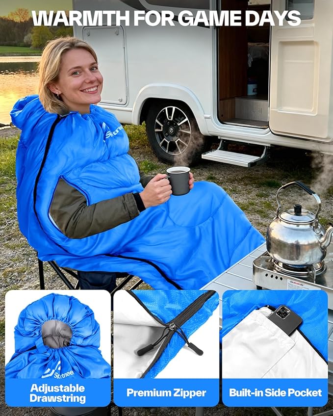 Sportneer Wearable Sleeping Bag for Adults & Kids – Walkable with Arm Zippers, Warm Weather & Cold Waterproof, Compact for Camping, Stadiums, Travel, Backpacking & Car Use