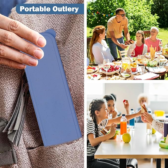 8 Color Travel Utensil Set with Case, Reusable Spoon Knife Forks Box Utensil Set for Lunch for Adult and Elderly, Service for 8