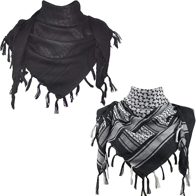 Explore Land Cotton Shemagh Keffiyeh Tactical Desert Scarf Neck Head Wrap with Tassel for Men Women