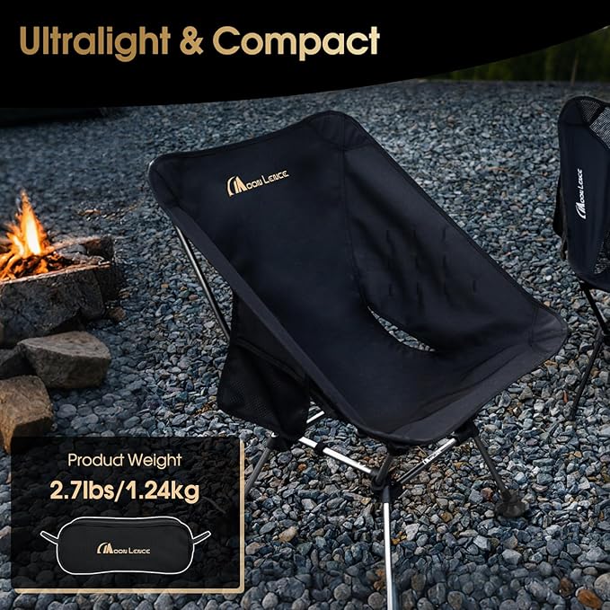 MOON LENCE Camping Chair Plus, Upgraded Comfort & Size, Still Compact and Lightweight, Folding Portable Chair for Backpacking & Hiking, 400Lbs Capacity, Gen 3 Plus (Black)