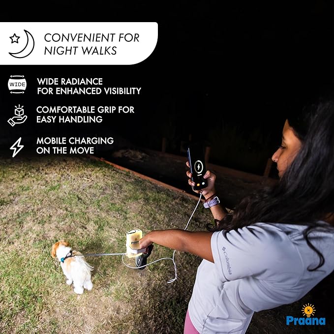 PRAANA 3-in-1 Solar Survival Kit, Emergency Flashlight with 5000mAh USB-C Power Bank & 7W Solar Panel for Power Outages, Camping, and Emergency Preparedness