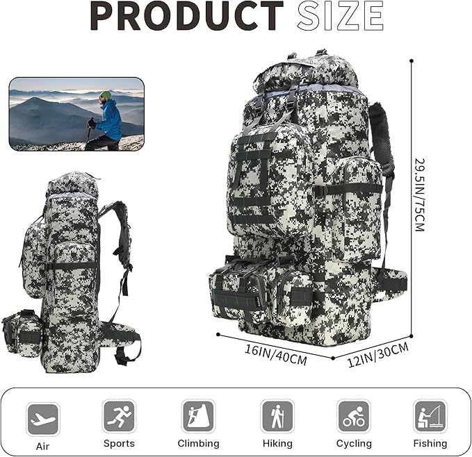 King'sGuard 100L Camping Hiking Backpack Molle Rucksack Military Camping Backpacking Daypack