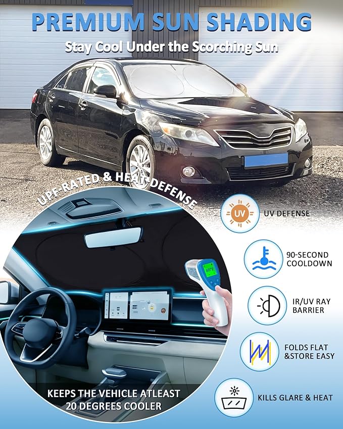 Windshield Sun Shade for 2007-2011 Toyota Camry LE XLE Hybrid SE XSE, Front Window Sunshade Foldable Sun Visor Car Protect from UV Rays & Heat Blocker, Fully Covered Keep Interior Cooler Accessories