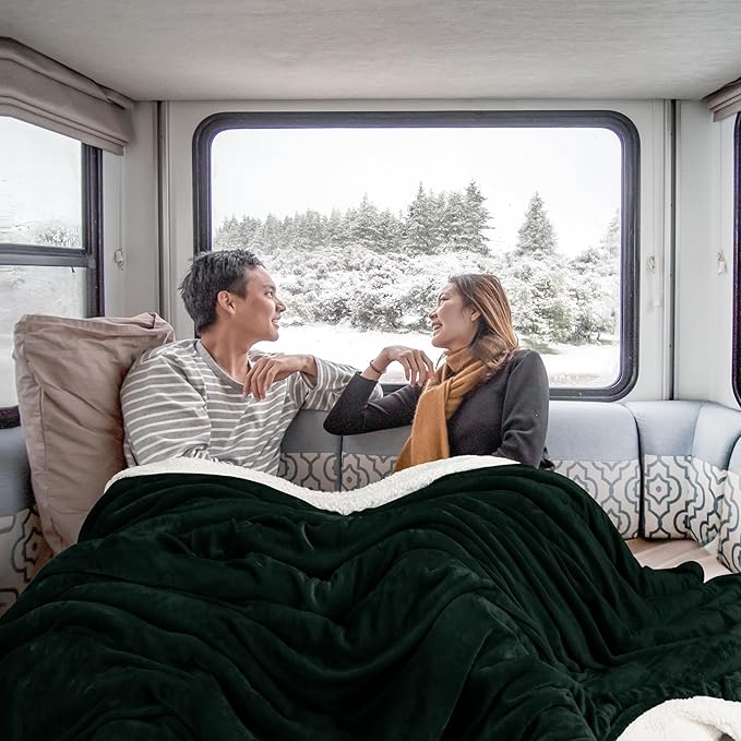 Utopia Bedding Sherpa Blanket Throw Size (Forest Green, 50x60 Inches) - Soft Lightweight Plush Fleece Reversible Blanket for Bed, Sofa, Couch, Camping and Travel