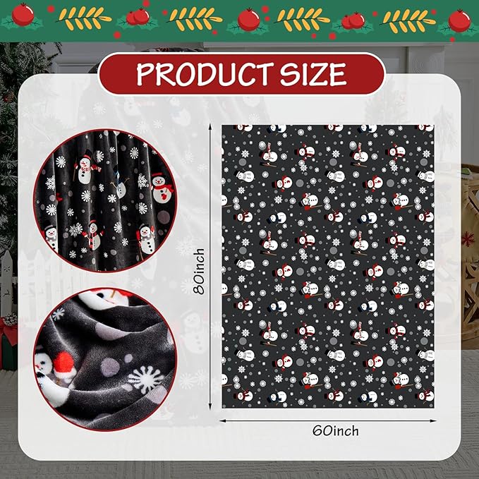 Edenleaf Grey Christmas Throw Blanket - Soft Warm Cozy Fleece Winter Throw, Holiday Blanket with Snowman & Snowflake Design, 60x80 Inches,Grey