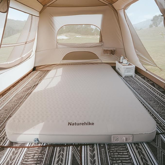 Naturehike 4.7’’ Thick Self Inflating TPU Sleeping Pad with Built in Electric Pump, Double Foam Camping Mattress 2 Person, Camping Sleeping Pad for Tent, Car, Truck