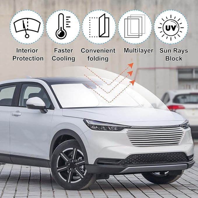 Windshield Sun Shade Custom Fit 2023 2024 2025 2026 Honda HR-V HRV Accessories Foldable Sunshade Window Cover Protect Car from Sun Rays & Heat Damage Keep Car Cooler