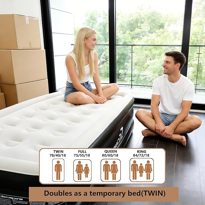 air Mattress, 18-inch Thickened Twin air Mattress, Suitable for Home use, Camping and Travel, Features Quick Inflation and deflation to Save You time（Black）