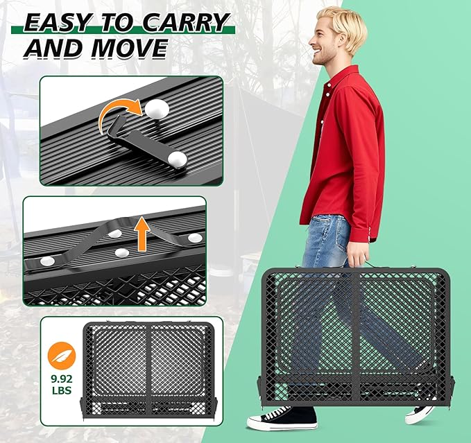 Folding Camping Table with 2 Extra Desktop, Height Adjustable Portable Grill Table, Metal Outdoor Grill Table for Outside, Camping Cooking Tables for Picnic, BBQ, 53.14 x 26.6 x 23.6 inches Large Size