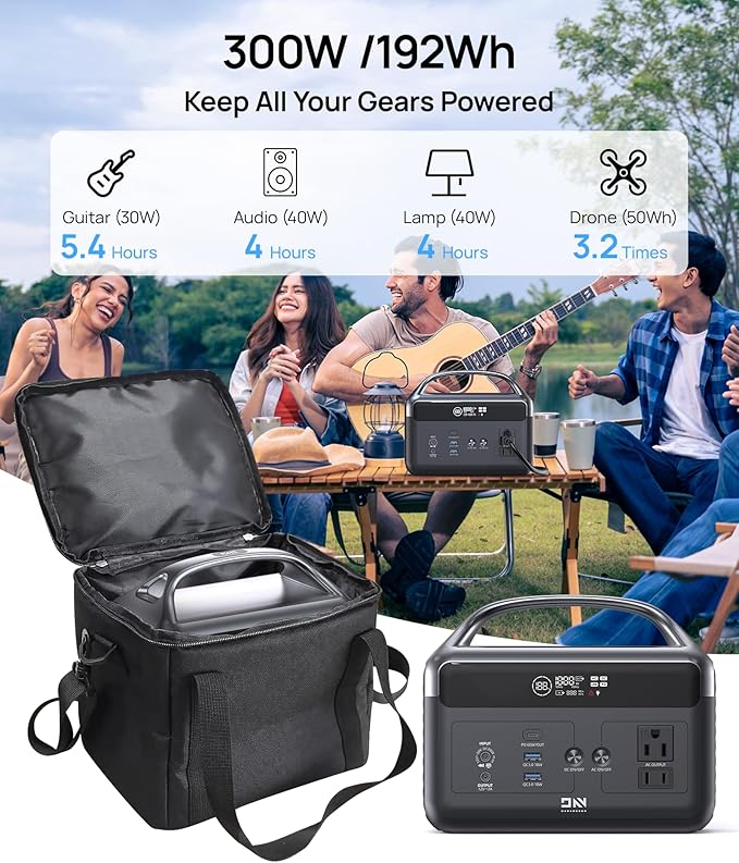 DaranEner Portable Power Station 60,000mAh with Storage Bag, 192Wh LiFePO4 Battery Backup, Solar Generator with 2×AC 300W(600W Surge) Outlets, USB-C 60W PD, for Camping, RV, Outdoor, Home Emergency