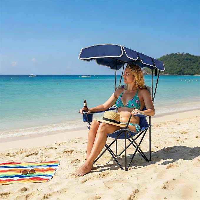 FAIR WIND 2 Pack Portable Canopy Camping Chair 380 LBS Capacity Heavy Duty Oversized Folding Lawn Chair with Sunshade for Beach, Fishing, Sports & Outdoors