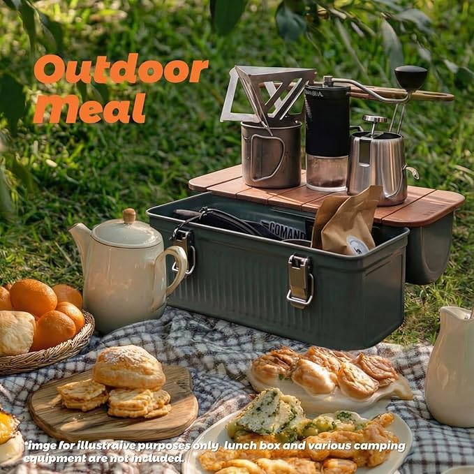 Wooden Table Compatible with Lunch Box 10qt Portable Outdoor Camping Picnicking Cafe Kit Accessories Mini Folding Meal Tables (7.3 x 13.6 x 0.4 Inch), Not Included Lunchbox