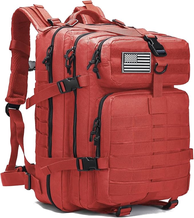 Tactical Backpack for Men, 45L Military Gym Backpacks, Large 3-Day Assault Pack Bug Out Bag MOLLE Daypack for Rucking Fishing Camping (Red)