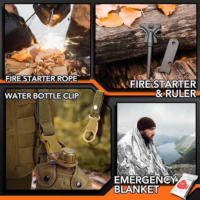Dusor 19 in 1 Survival Kit Gifts for Men, Father' s Day Gifts from Daughter Son, Hunting Fishing Gift for Dad Husband, Fishing Gear and Equipment, Camping Essentials, Gift for Men Who Have Everything