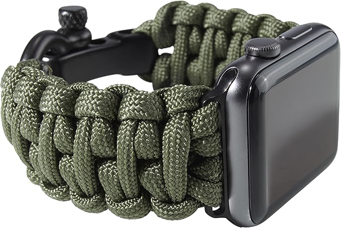 Savior Survival Gear Paracord Watch Band - Compatible with Apple Watch Band 49mm 46mm 45mm 44mm 42mm - iWatch Band Series Ultra 10 9 8 7 6 5 4 3 2 1 SE – Adjustable strap for men (Green, Large)
