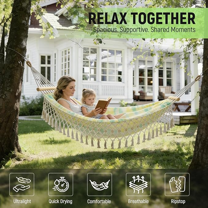 Portable Hammock, Bohemian Hammock,2person Hammock,for Suitable,Patio,Beach,Backyard,Garden,（Cyan 79 * 59