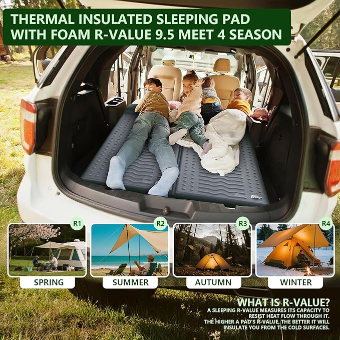 HiiPeak Memory Sleeping Pad, Compact 3" Thick Foam Sleeping Mats with Pillow, 9.5 R-Value Insulated Camping Mattress Pad, Easy Inflate & Deflate, Inflatable Sleep Mat for Backpacking Hiking Car Tent