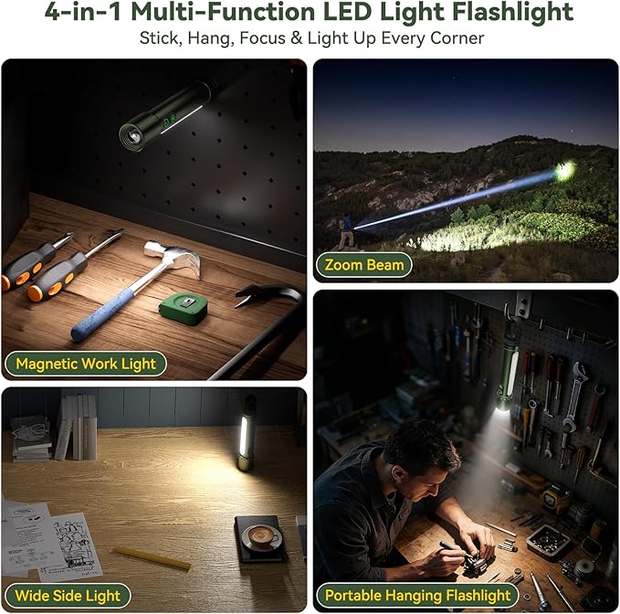 High Lumens Flashlight Rechargeable-Magnetic,Hanging,Zoom Beam,Side Light Multi-Function LED Flashlights Super Bright Powerful Waterproof Flash light for Camping,Emergency,Hiking,Dog Walking,Home