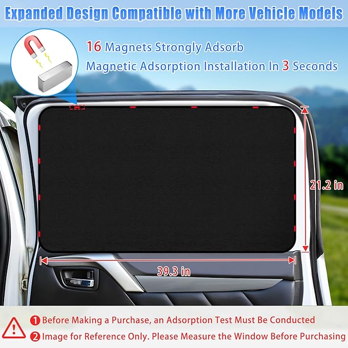 ZATOOTO Car Window Covers for Rear Side Window Curtains Suede Sun Shade for Privacy Blackout for UV Protection, Car Shades for Large Rear Window, 21.2×39.3in