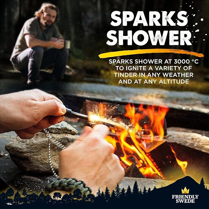 The Friendly Swede Ferro Rod Fire Starter Tool 2-Pack — Flint and Steel Fire Starter Survival Tool with Long Ferro Rod - Weatherproof Firestarter for Camping, Hiking & BBQs - Ergonomic Handle