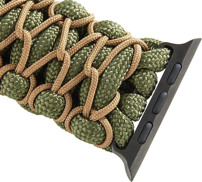 Savior Survival Gear Paracord Watch Band, Compatible with Apple Watch Band 49mm 46mm 45mm 44mm 42mm - iWatch Band Series Ultra 10 9 8 7 6 5 4 3 2 1 SE – Adjustable strap for men (Green - Khaki, Large)