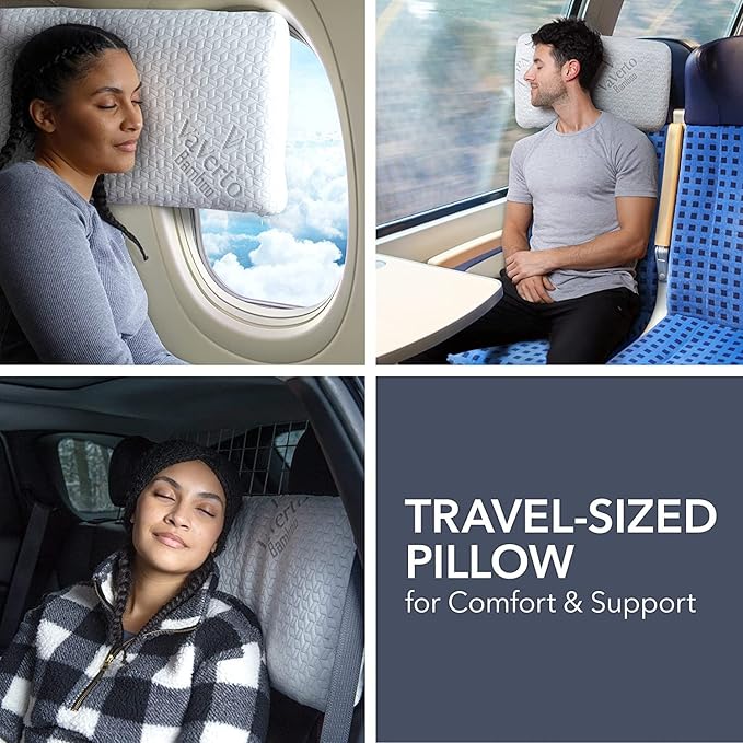 Vaverto Camping Pillow, Medium Firm Memory Foam Travel Pillow, Compressible & Portable, Breathable Washable Cover, Backpacking, Airplane & Car Travel, 12" x 18"