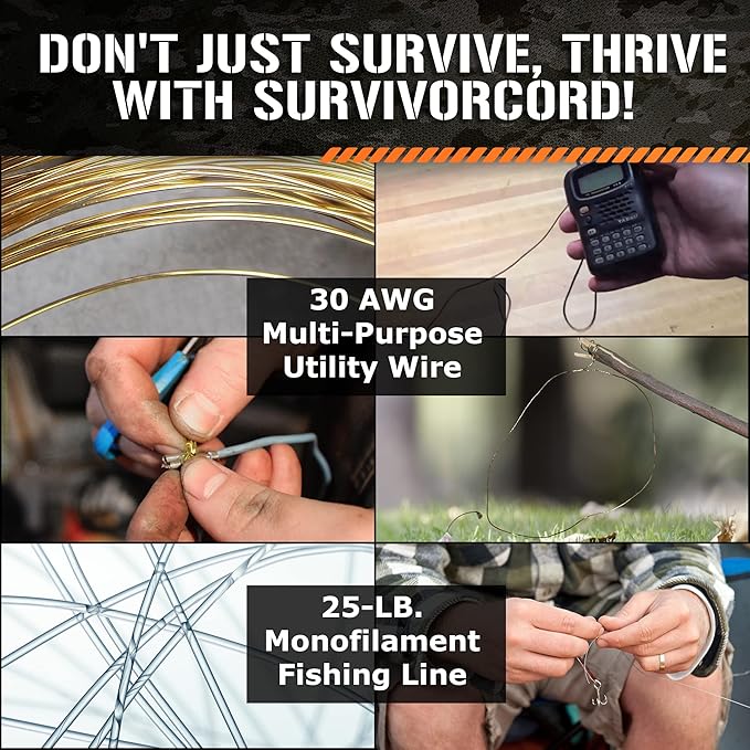 SurvivorCord Paracord - From Titan Survival - Patented 620LB Strength 550 Military Paracord with 3 Strands - Heavy Duty 550 Hank Cord Camping & Outdoor - Paracord with Firestarter & Survival Cord