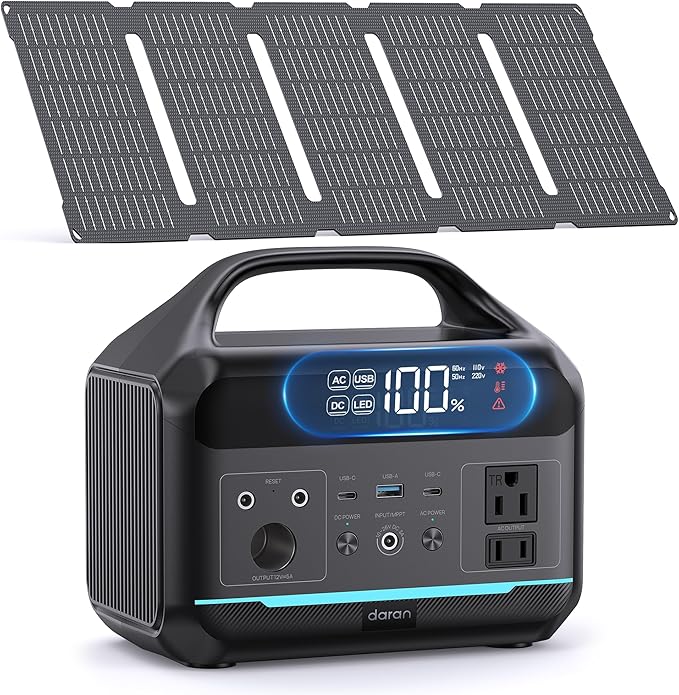 Solar Generator with Panels Included - Portable Power Station 300W with 30W Solar Panel, 192Wh(60000mAh) LiFePO4 Battery, Power Bank 8-Port Design w/2 AC Outlets for Home,Laptop, RV,Hurricane,Camping