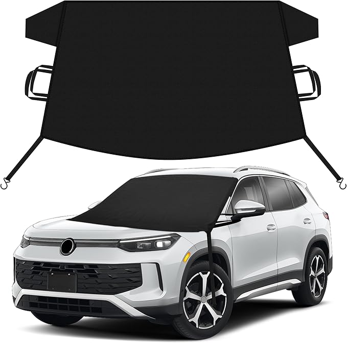 EcoNour Car Snow Cover Compatible for Volkswagen Tiguan | Windshield Cover for Ice and Snow with S-Hook Straps | Heavy-Duty 600D Oxford Winter Car Cover, Waterproof & Anti-Slip