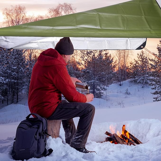 REDCAMP Heavy Duty Survival Blanket, Waterproof Emergency Thermal Tarp with Reflective Insulation, All Weather Multipurpose Blanket for Camping, Hiking, Emergency Preparedness, Green