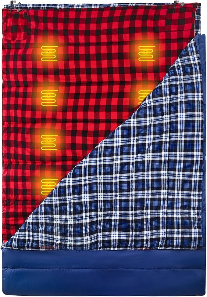 Heated Sleeping Bag pad, Operated by 5V/2A USB Power Supply (Battery NOT Included). Black & Red Flannel.