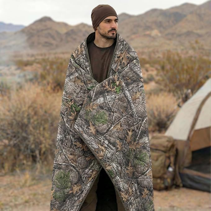 LOOGU Camo Blanket Waterproof Insulation Poncho Liner for Outdoor Camping, Hiking, Hunting, Survival, Backpacking, Picnicking