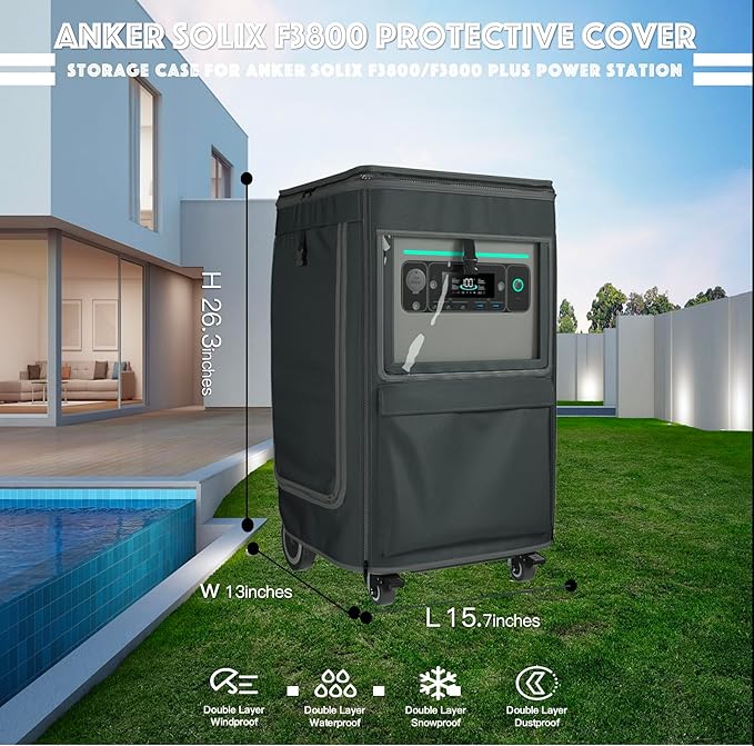 For Anker SOLIX F3800 Protective Cover, Waterproof Dustproof Storage Bag with Accessory Pockets & Control Window, for Anker SOLIX F3800 & F3800 Plus Portable Power Station (3840Wh 6000W)