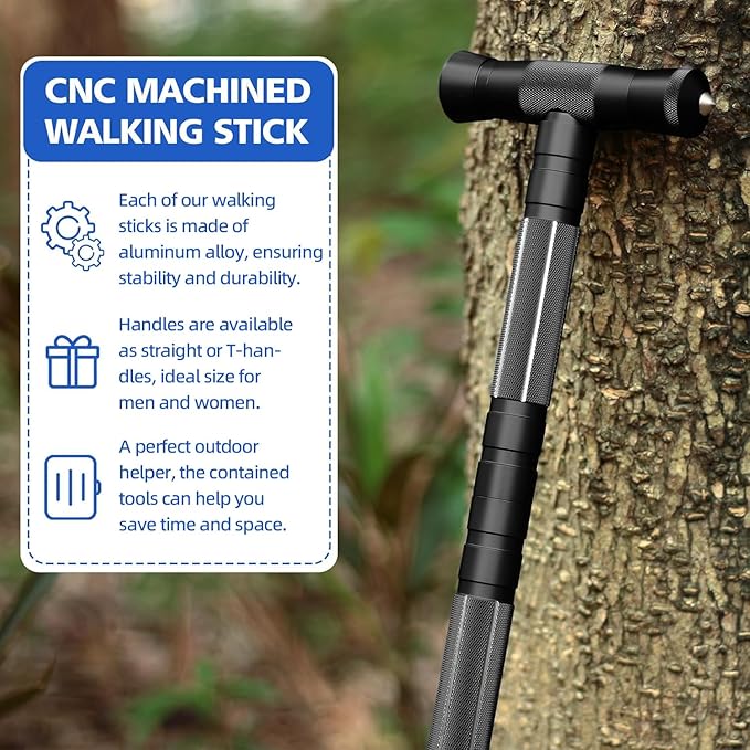 aiGear G2 Tactical Stick Hiking Walking Staff - Trekking Poles Outdoor Adjustable Hiking Stick for Camping Hiking 5-8 Tubes（with Multitool）