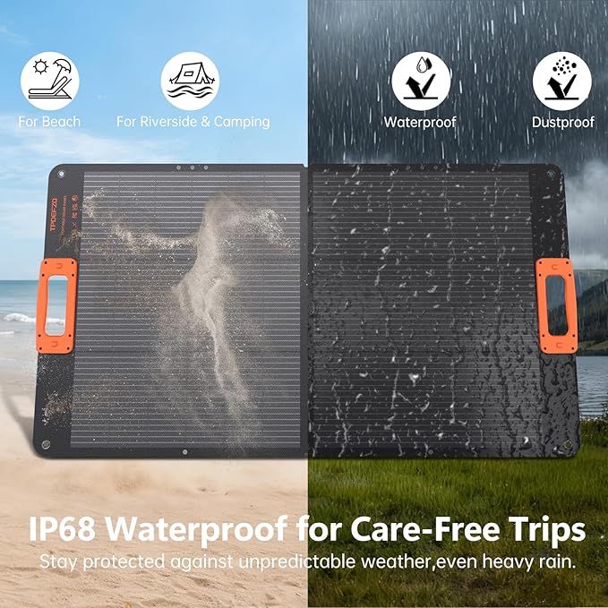 100W Solar Panel,N-Type 16BB Portable Solar Panels for Power Station,Foladable Solar Panel,QC3.0 USB-A &Type-C,25% High Efficiency,IP68,ETFE Integrated Design for Outdoor Camping,Off Grid