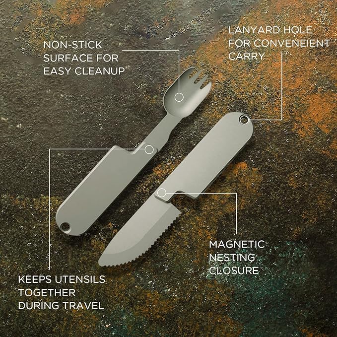 2 in 1 Camping Eating Utensils Set, Respectivem Portable Detachable Knife Spork Cutlery Set, Pocket Cooking Fork Spoon Tool, Multifunction Travel Utensil Silverware Flatware for Hiking