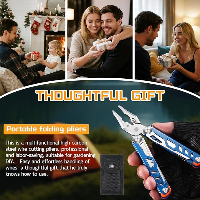 19 in 1 Multitool Pliers with Scissors, Stainless Steel Multi Tool with File,Saw, Screwdrivers,Wire Cutters, Bottle Opener for Survival, Camping, Hiking,Repair and Gift (Blue)