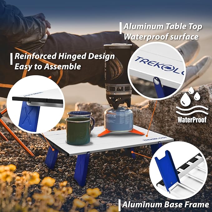 TREKOLOGY Portable Small Beach Table, Mini Low Folding Beach Table for Sand, Compact Foldable Design, Quick Setup, Weather-Resistant, Lightweight, Ideal for Beach, Hiking, Picnics, and Camping