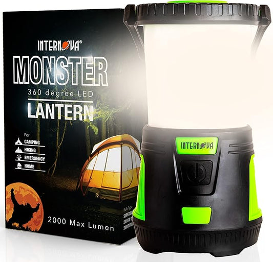 Internova 2000 Lumen LED Camping Lantern, Longest Lasting Battery Lantern, Powered & Operated with Infinite 360 Degree Light Control