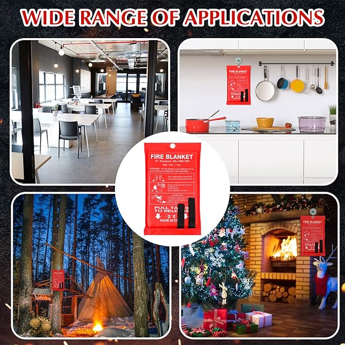Macarrie 6 Pack 39” x 39” Fire Blanket Emergency for Home and Kitchen Safety Suppression Blanket Fiberglass Fireproof Survival for Fireplace Car Office Camping (Red)