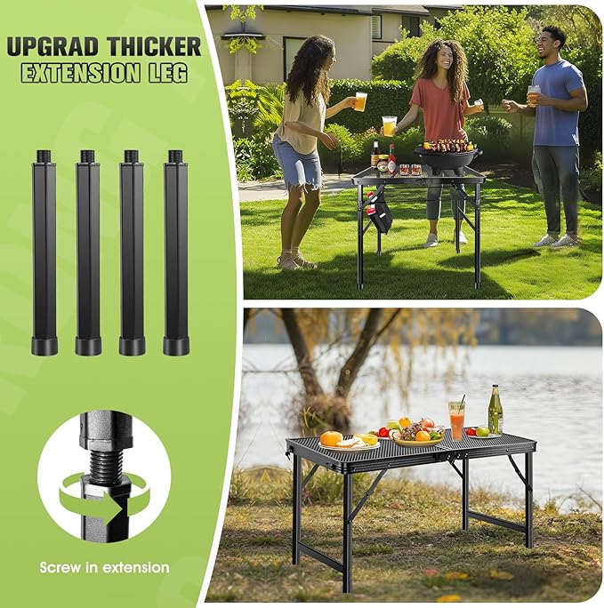 Ciavca Upgraded Folding Grill Table - Metal Portable Camping Table, 2 Height Adjustable Max 22", Lightweight Foldable for Outside BBQ 24"x15.8"