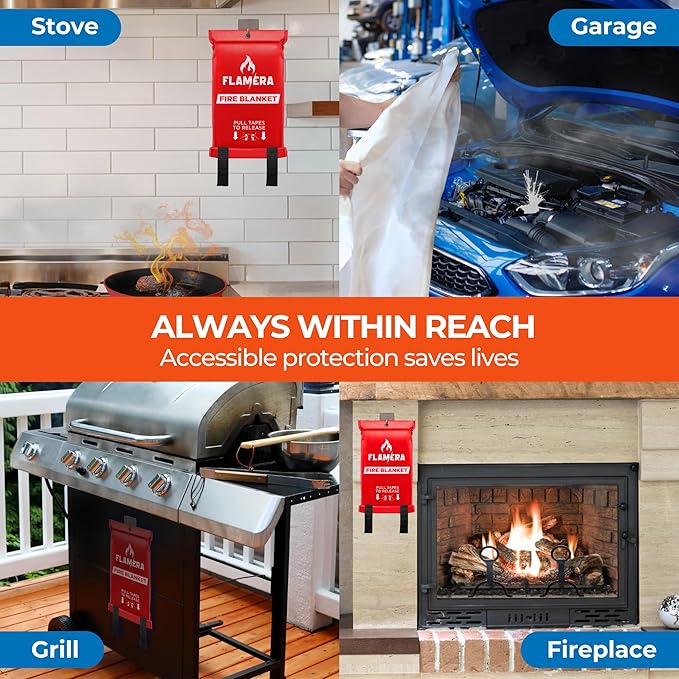 Emergency Fire Blanket for Home and Kitchen (2-Pack) Fireproof and Fire Suppression Blanket | 40"x40" Fiberglass Fire Blankets for Home Safety, Camping, and Office - Fire Retardant Blankets for Fires