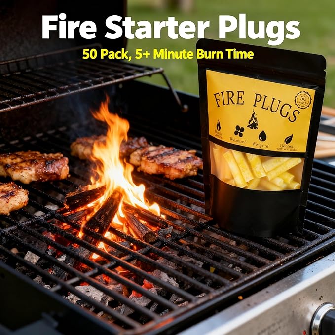 50 Pack-Fire Plugs, Weatherproof Fire Starters for Emergencies, Survival,Campfires,Charcoal Grill, Long Burn Time,Fire Pits-Non-Toxic