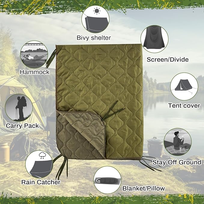 Barydat 1/2/3 Pack 80 x 60/92 x 64 Inch Woobie Blanket Military Poncho Liner Hunting Blanket Waterproof Thermal Poncho Liner with Bag Camo for Outdoor Camping Hiking