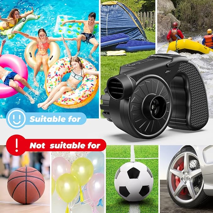 Dr.Meter Air Pump for Inflatables, 4000mAh Rechargeable Air Mattress Pump with 3 Nozzles, Quick-Fill Inflator Deflator Portable Air Pump for Inflatable Pool Floats Raft Bed Boat