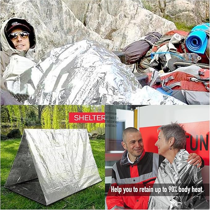 MEETSWEET Emergency Rescue Blanket Set of 8, Outdoor Survival Blanket Waterproof, Windproof, Warm, Sunscreen Lightweight and Portable Suitable for First Aid Bags and Outdoor Camping, Golden, 8pcs
