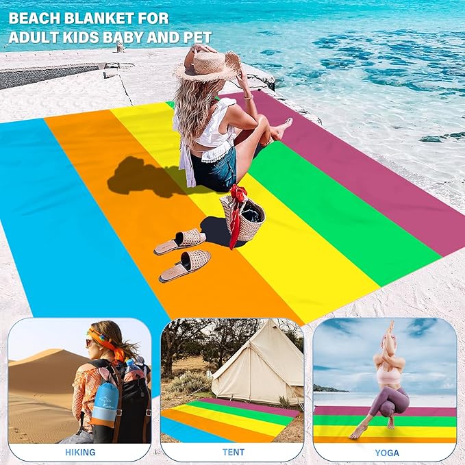 Famstar Beach Blanket Oversized Extra Large 10'X 9',Waterproof Sandproof Beach Blanket 2-8 Adults Lightweight Durable for Travel Camping Hiking Picnic